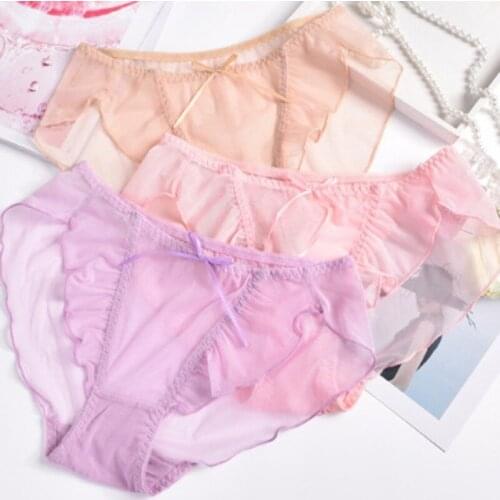 Lovely Ruffle Women Panties Underwear Girl Bow Brief Mid-Rise Solid Color Panties