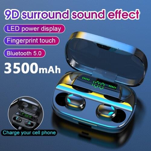 TWS Earphones Bluetooth 5.0 Wireless Earphone Headphones Touch Control Earbuds 9D Stereo Headset 3500mAh Power Bank For Phone