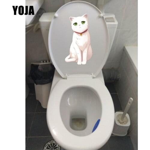 YOJA 13.4*24.5CM Cute Kitten Girl Bedroom Wall Decals Creative Toilet Seat Stickers T1-0075
