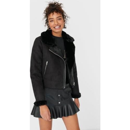 Womens Black Short Biker Jacket 05758423
