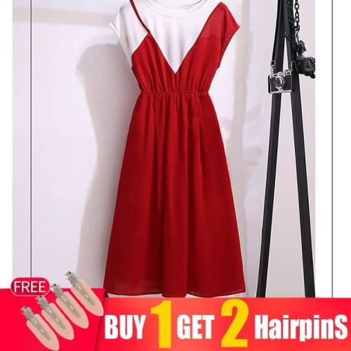 Plus size womens fashion suspenders fake two-piece dress summer plump girl exclusive dress waist thin short-sleeved dresses