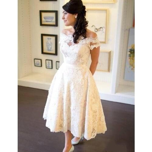 ANGELSBRIDEP A-Line Wedding Dress Summer Style Sexy Off-Shoulder Applique Mid-Length Vestido De Noiva Formal Bride Gowns Custom