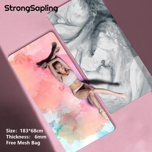 183*68CM*6MM Suede TPE Print Double Layer Yoga Mat Non-slip Home Gym Slimming Exercise Portable Pilates Fitness Meditation Pad