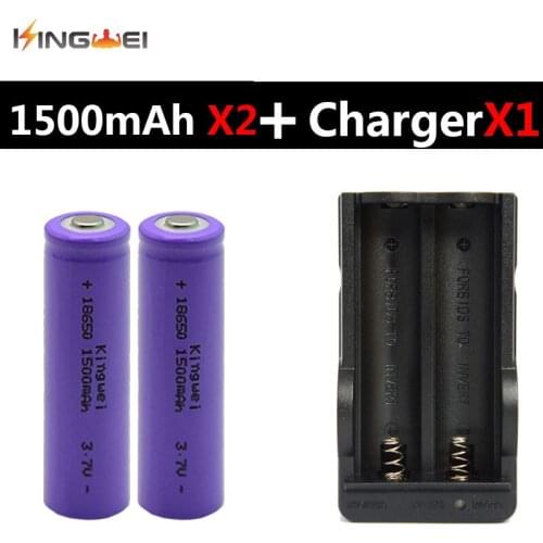 Really Capacity 2 Pieces KingWei 18650 Purple 1500mAh 3.7v Lithium Li-ion Rechargeable Batteries With Double Battery Charger