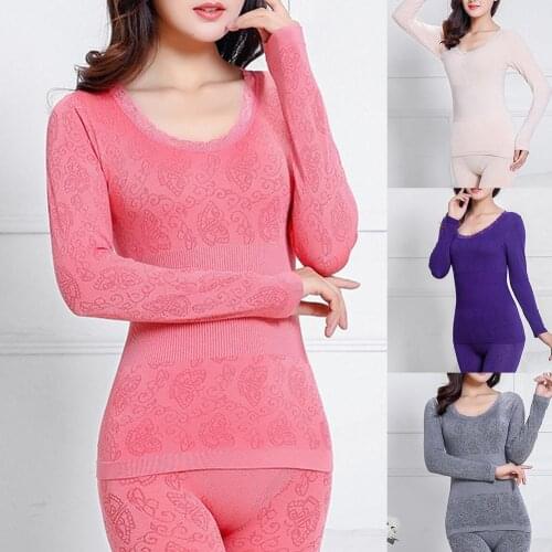 2Pcs Women Winter O Neck Top Long Pants Thermal Underwear Shaper Sleepwear Set Satin for Womens Set Sleepwear Nightwear