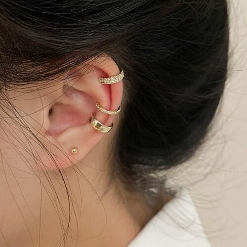 3 Pieces Set Of Clip Earrings For Women High Quality Small C-shaped Gold Metal Zircon Beads Non Piercing Clips Ladies Gift