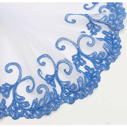 3Yards 20cm Blue and white porcelain Mesh Fabric Venise Sapphire Lace Trim Embroidery Embellishment Sewing Crafts Doll Material