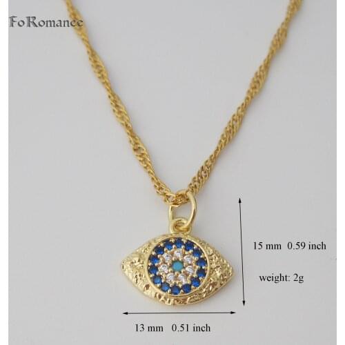 Foromance/- YELLOW GOLD GP 18" WATER WAVE NECKLACE & BLUE AND CLEAR STONES IN EVIL EYE SHAPE PROTECTION FROM EVIL PENDANT