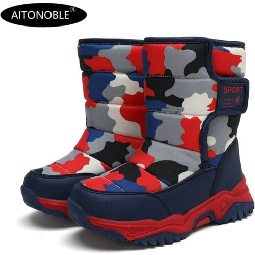 Aitonoble New Winter New Sport Shoes Teenager Snow Boot Kids Sneakers Outdoor Mountaineering Shoes Waterproof Antislip Shoes