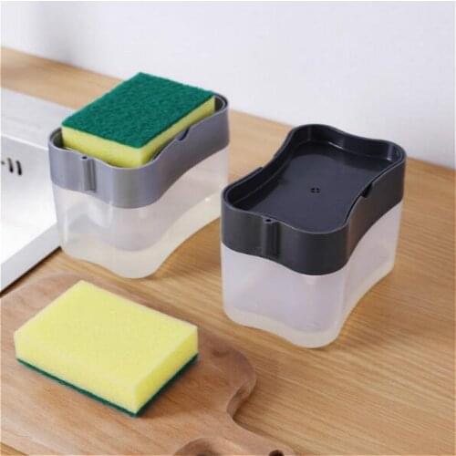2-in-1 Soap Pump Dispenser With Sponge Holder Liquid Dispenser Container Hand Press Soap Organizer Kitchen Clean Tools Soap Box