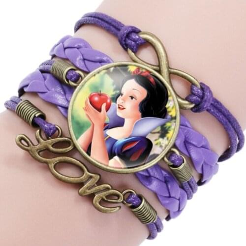 Blue Frozen Disney Cinderella Sleeping Beauty Princess Bracelet Beautiful Aisha Mermaid Pattern Christmas Girl Birthday Gift