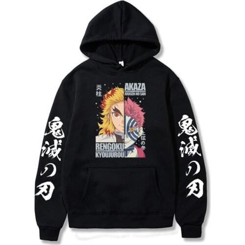 2021 Summer New Arrival Anime Kimetsu no Yaiba Demon Slayer Kyojuro Rengoku Akaza High Quality Hoodie Harajuku Unisex Sweatshirt