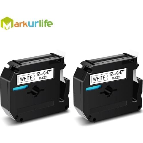 Markurlife 2 PCS for Brother P-Touch printer MK231 M-K231Cassette Laminated Label Tape work for 12mm (1/2") x 8m Black on White