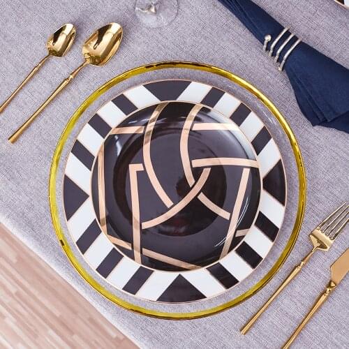 Ceramic Gold Inlay Plate Steak Food Plate Accent Plate Dessert Plates Porcelain Dining Dish Tableware Dinnerware