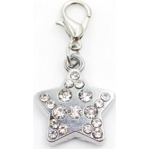 Hot Selling 10pcs/lot Five Pointed Star Crystal Dangle Charms Lobster Clasp DIY Bracelet Necklace Pendants Jewelry Hanging Charm