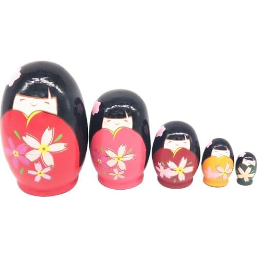 5pcs Beautiful Janpanse Girl Russian Nesting Dolls Matryoshka Wooden Toys, Birthday Presents for Kids and Adults