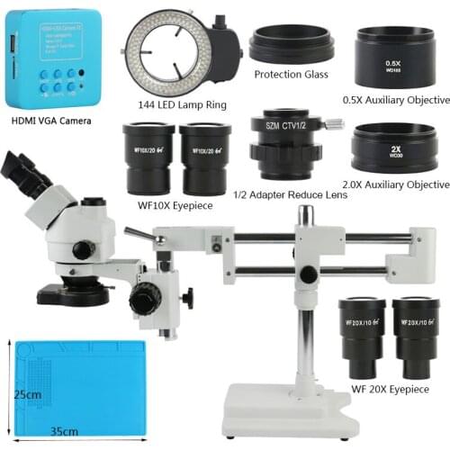 3.5X-90X Simul-Focal Trinocular Stereo Microscope Double Boom Stand + SONY IMX307 1080P HDMI USB Video Camera For PCB Soldering