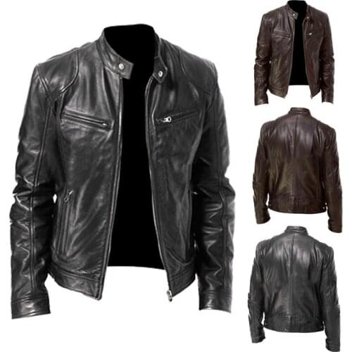 2021 mens stand collar slim chain bag decorative leather motorcycle suit mens coat bomber jacket men clothing jacket