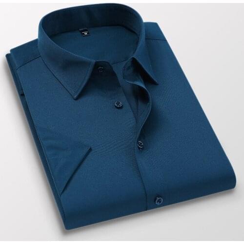 Mens Short Sleeve Slim Fit Dress Casual Shirts Thin White Black Pink Blue Red Male Social Business Dress Shirts Big Size 5XL