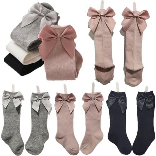 New Autumn Winter Baby Toddlers Socks Knee Soft High Cotton Spanish Style Big Bow Floor Socks Childrens Princess Socks for Girls