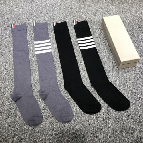 TB THOM Women Stocking Striped Cotton 2 Pairs Student Korean Design Socks 2 Color High Sock