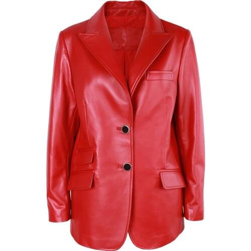 YOLOAgain 2021 New Women Genuine Leather Jacket Ladies Red Leather Blazer