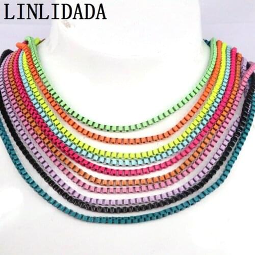 6Pcs New Arrived Women Necklace Enamel Box Chain Copper Colorful Link Chain Necklace