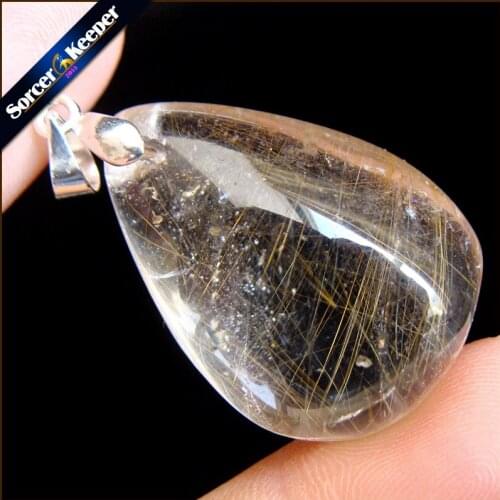 Genuine Natural Gold Rutilated Quartz Crystal Cabochon Setting Necklace Pendant Stone Beads for DIY Jewelry Making OS706