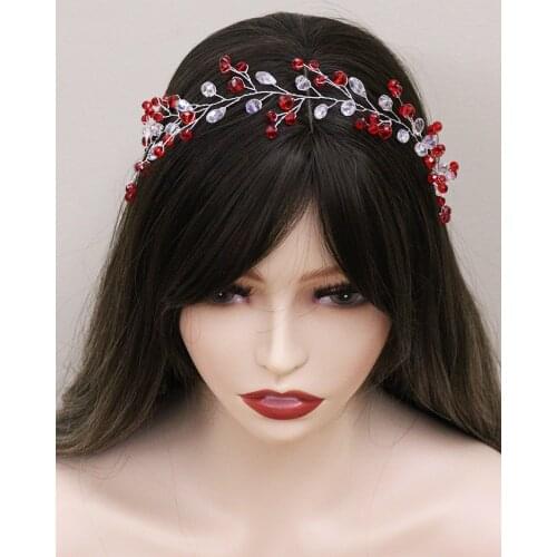Romantic Red Crystal Bridal Headbands Wedding Accessories Cute Girls Headpieces Bohe Hairpiece Bride Headdresses for hairband