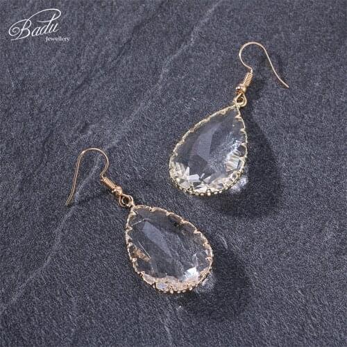 Badu Transparent Water Drop Crystal Dangle Earring 2018 Trendy Jewelry for Party Women Faceted Crystal Drop Earrings 7 Colors