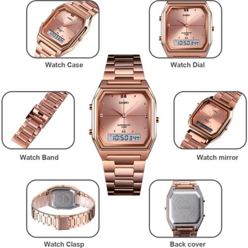 SKMEI 1612 Fashion Rose Gold Women Digital Watches Electronic Waterproof Wristwatch Steel Ladies Clock Chrono Relogio Feminino