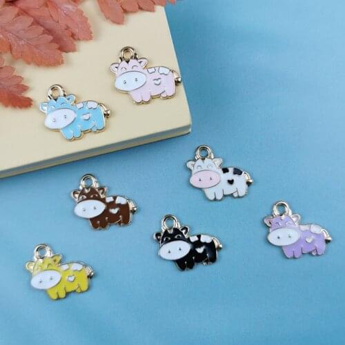 SO CUTE！ 10PCS Enamel Cows Charm Pendant Jewelry Making Bracelet Necklace DIY Earrings Accessories Craft 16*18mm