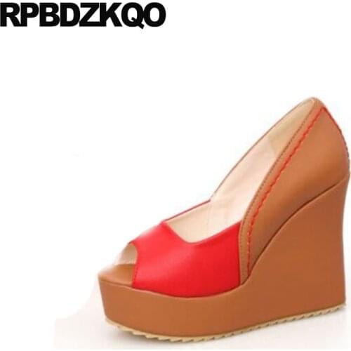 Platform Plus Size Pumps 10 42 Crossdresser Extreme Super Ladies Round Toe Ultra High Heels Wedge Wedding Shoes Red 11 43 Peep