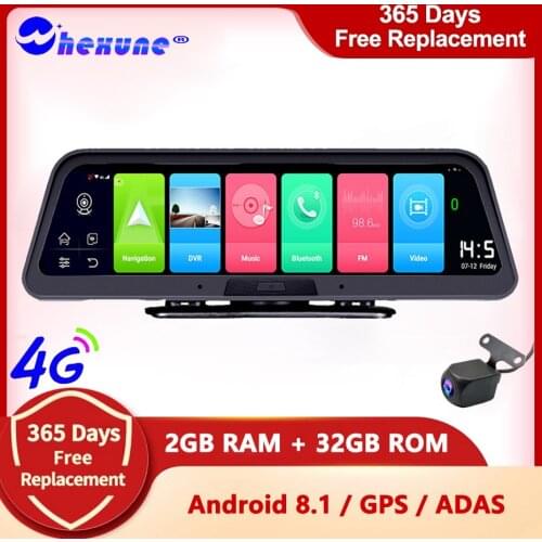 WHEXUEN 10" IPS Car DVR Camera GPS 4G Android 8.1 ADAS FHD 1080P Dash cam Dual Lens car video Recorder Night Vision Remote view