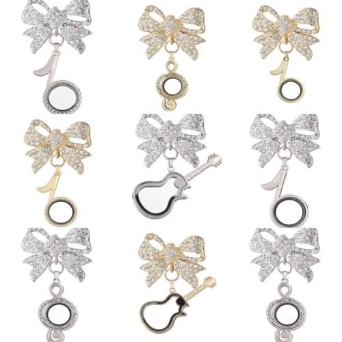 10Pcs Vintage Musical Note Guitar Shaped Locket Pendant With Metal Bow-knot Brooches Making Fit Pearls Perfume locket Jewelry