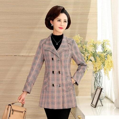 Mother Spring Autumn Plaid Jacket 2021 New Fashion Slim Long Sleeve Coat Plus Size 5XL Casual Female Outwear Double Breasted