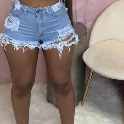 Female Fashion Stylish Shorts Jeans Summer Women Ripped Stretch High Waist Denim Shorts Pants Slim Bottoms Clothes Club S-3XL