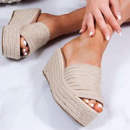 Platform Slippers Women Open Toe Wedges Sandals Ladies Summer High Heels Espadrilles Shoes Plus Size Flip Flops