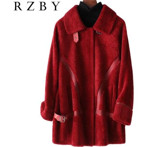 Winter Wool Real Coat Jacket Female With Buckles Arttifiial Sheep Shearing Giacche Women Parka Warm Casual Overcoat RZBY305