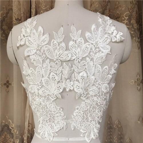 1 Piece Embroidered Lace Applique Lace Fabric For DIY Wedding Dress Ivory White Costume Lace Trim For Wedding Dresses