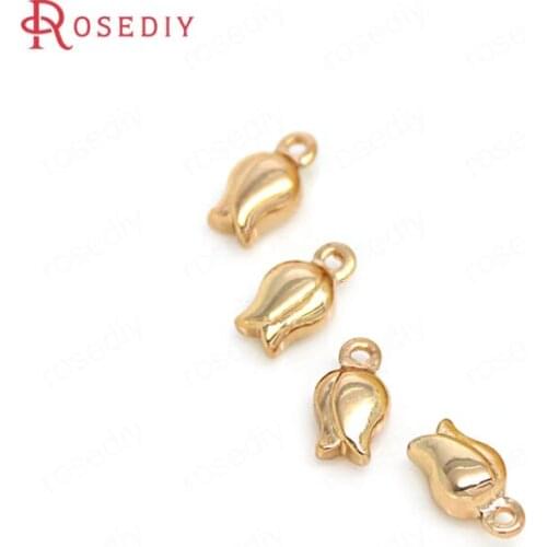 D407)20 pieces 7.5x4mm 24K Champagne Gold Color Plated Brass Flower Bud Charms Pendants High Quality Diy Jewelry Accessories