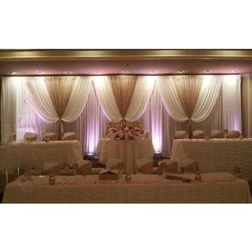 3M x 6M White with Gold Wedding Drapes Stage Backdrop Event Decoration