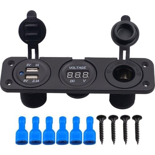 1PC 3 In 1Digital Display Cigar Lighter Dual-USB Car Charger 5V/3.1A Synchronous Rectifier Charging Kit With Installing Screws