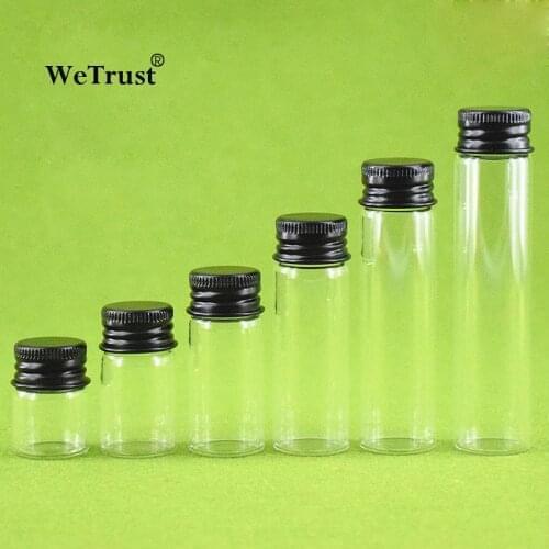 50 x 5ml 7ml 10ml 15ml 20ml 25ml Clear Glass Bottle With Black Aluminum Cap 1/3oz Small Glass Small Vials For Essential Oil Use