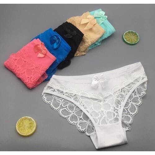 6 Pcs / Lot Hot Sale 2021 Sexy Underwear Women Transparent Lace Cotton Panties 9358