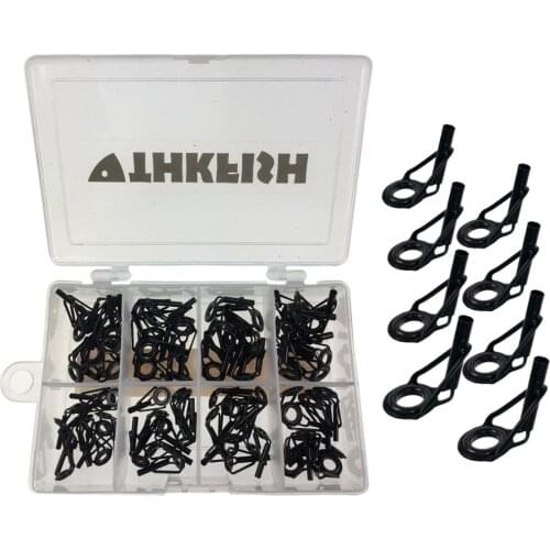 80Pcs/Lot 1.8mm-2.6mm Black Fishing Rod Guides Tip Tops Repair Kit Stainless Steel Ceramic Ring Rod Tip Tops Replacement Parts