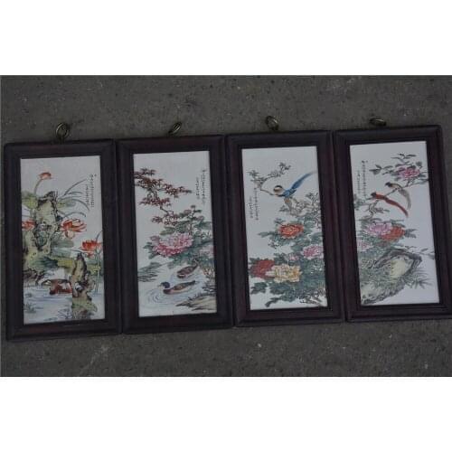 Antique QingDynasty Handmade porcelain brand painting,Flower&Birds,4 pieces/pack,Hand-painted crafts,best collection& adornment