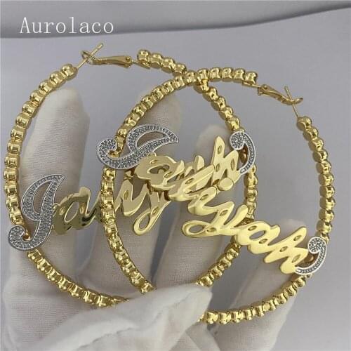 Aurolaco 80MM Fashion Custom Name Earrings 2020 Hoop Earrings for Women Gold Earrings Set Dropshipping