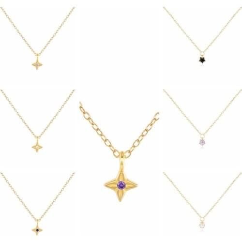 Canner 925 Sterling Silver Neckalces Star Inlaid Color CZ Zircon Clavicle Neckalce For Women Choker Pendant Collier Femme Collar