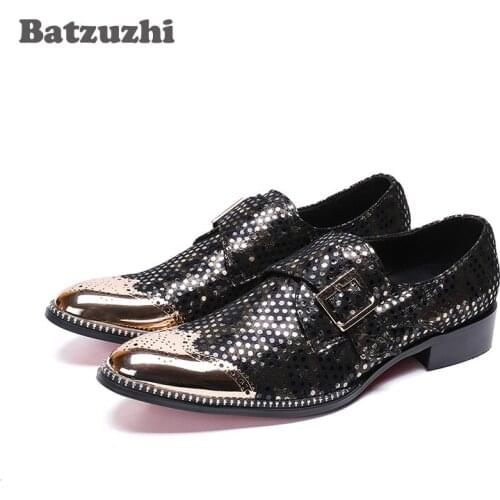 Batzuzhi Fashion Zapatos Hombre Men Shoes Handsome Formal Leather Dress Shoes Men Pointed Metal Toe Personality Party Shoes Man